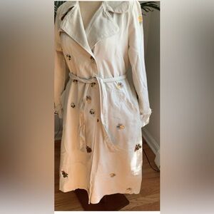 Anthropologie Maeve Trench Coat Women Bee Embroidered Preppy Boho Size small NWT